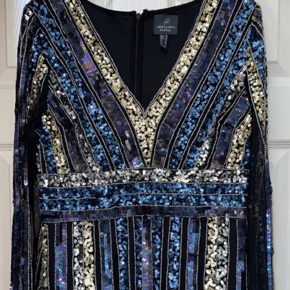 Adrianna Papell | Dresses | Adrianna Papell Sequin Long Sleeve Cocktail  Special Dress Black Base Size 2 Euc | Poshmark